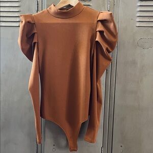TCEC Puff Sleeve Bodysuit in Tan